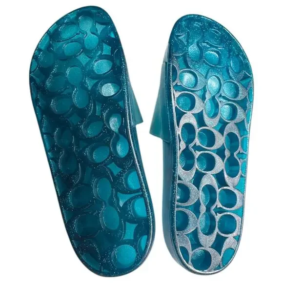 Coach Size 8 Women's Shoes Slide Sandal ULYSSA Teal SIG C Rubber NEW $98 - Picture 7 of 8